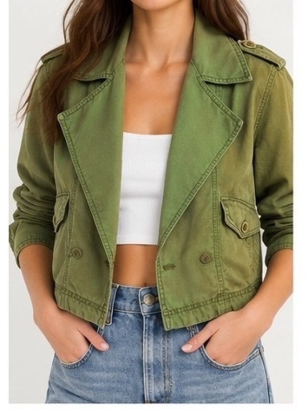 Anthropologie Olive Cropped Aviator Utility Military Jacket